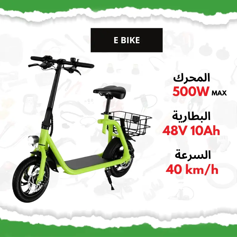 E-Bike électrique vert 500W avec panier et freins à disque